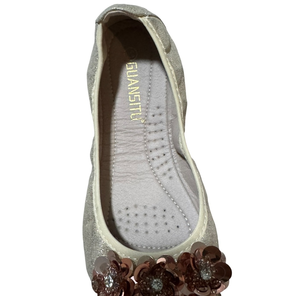 Guansitu Champagne Gold Sequin Pointed Toe Ballet Flats Sz 37/6.5 Fairy Coquette - Picture 7 of 10